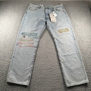 Levis 501 Jeans Mens 36x32 Light Embroidered Distressed Strong Skateboarding
